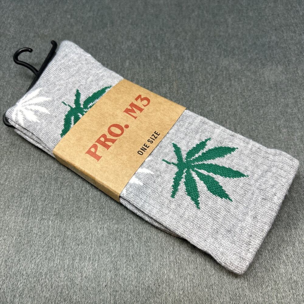 NEW Pro M3 Weed Leaf Socks Grey Men's One Size Fits Most Novelty Crew Socks NWT